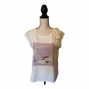 Women's White Tee with Lavender Graphic and Embellished Heels